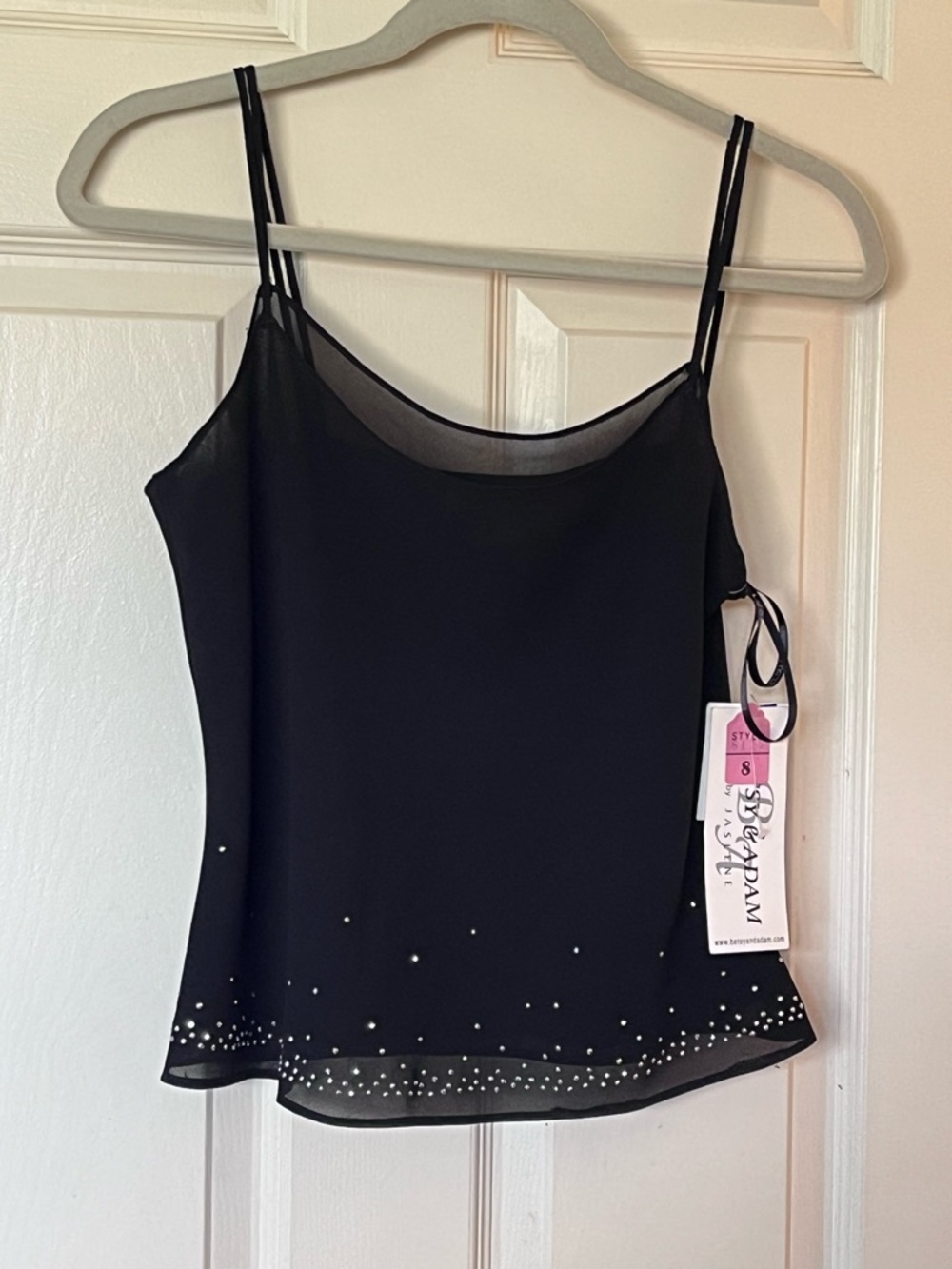 Betsy & Adam by Jaslene NWT Sheer Black with Silver Embellished Size 8 Camisole